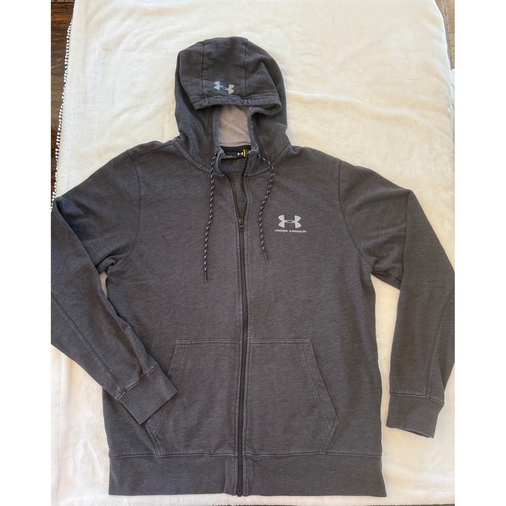 Under Armour Mens Rival Terry Full Zip Hoodie Charcoal Gray L Large Sweatshirt